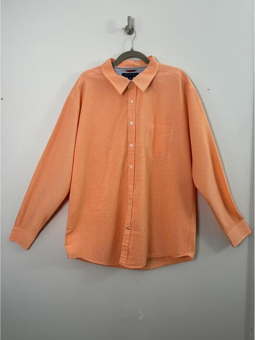 Tommy Hilfiger Men’s XXL Orange Gingham Button Front Long Sleeve Shirt Cotton